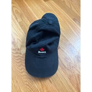 Roots Black Baseball Cap Red Maple Leaf Logo Adjustable Strap One Size